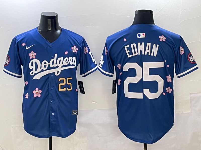 Men Los Angeles Dodgers 25 Edman Blue Sakura Edition 2025 Nike MLB Jersey style 3